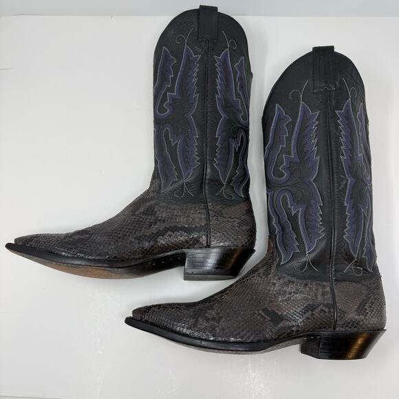 Panhandle Slim Western Boots Men's 8.5 B Black Brown Snakeskin Cowboy Boots - Picture 9 of 15